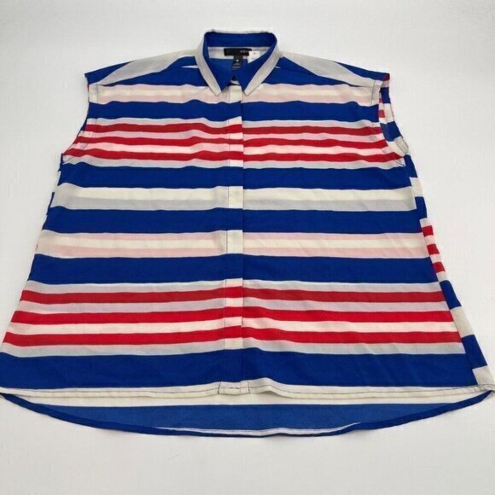 Aqua Shirt Small Womens Button Front Sleeveless Lightweight Sheer Striped USA